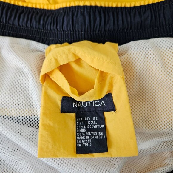 Nautica Mens Yellow Swim Trunks XXL W/ Mesh Lining & Navy Stripe Drawstring - Picture 9 of 9